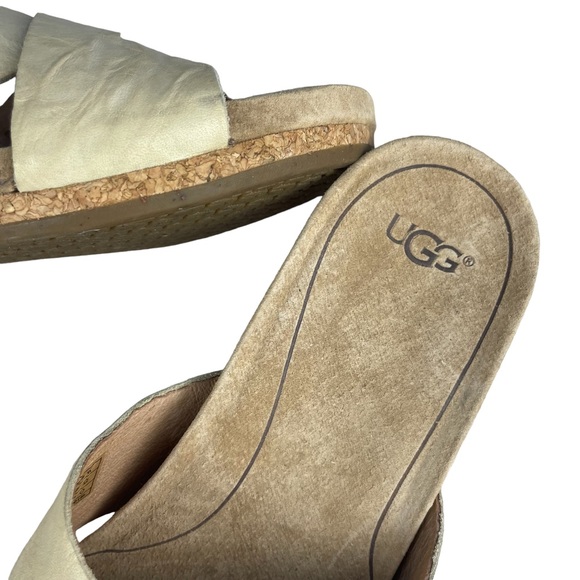 UGG LYRA LEATHER CORK WEDGE SANDALS - Picture 6 of 8